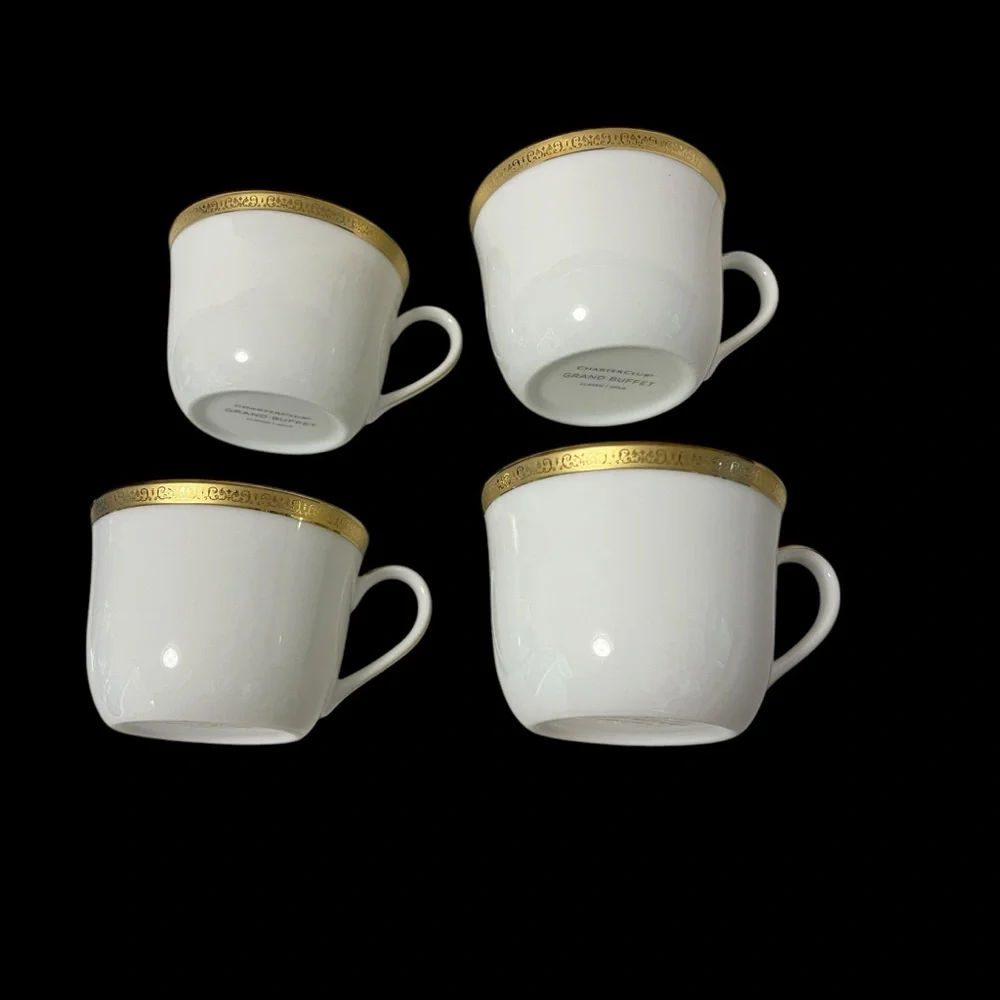 Charter Club Grand Buffet Classic Gold Rimmed Tea or Coffee Cup Set of 4